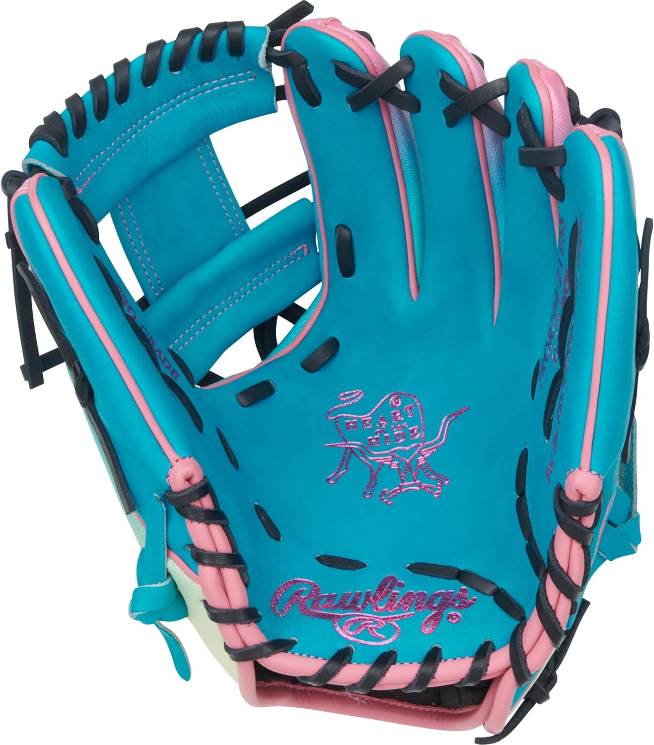 Rawlings | Heart of The Hide Baseball Glove | Funburst Series | Right Hand Throw | 11.5" | Infield | Pro I-Web | Teal/Pink/Black