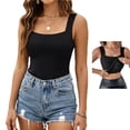 thumbnail image 2 of Womens U Neck Shapewear Built-in Bra Tank High Strechy Sleeveless Slim Fit Tops Camisole Workout Tops Black XL, 2 of 6