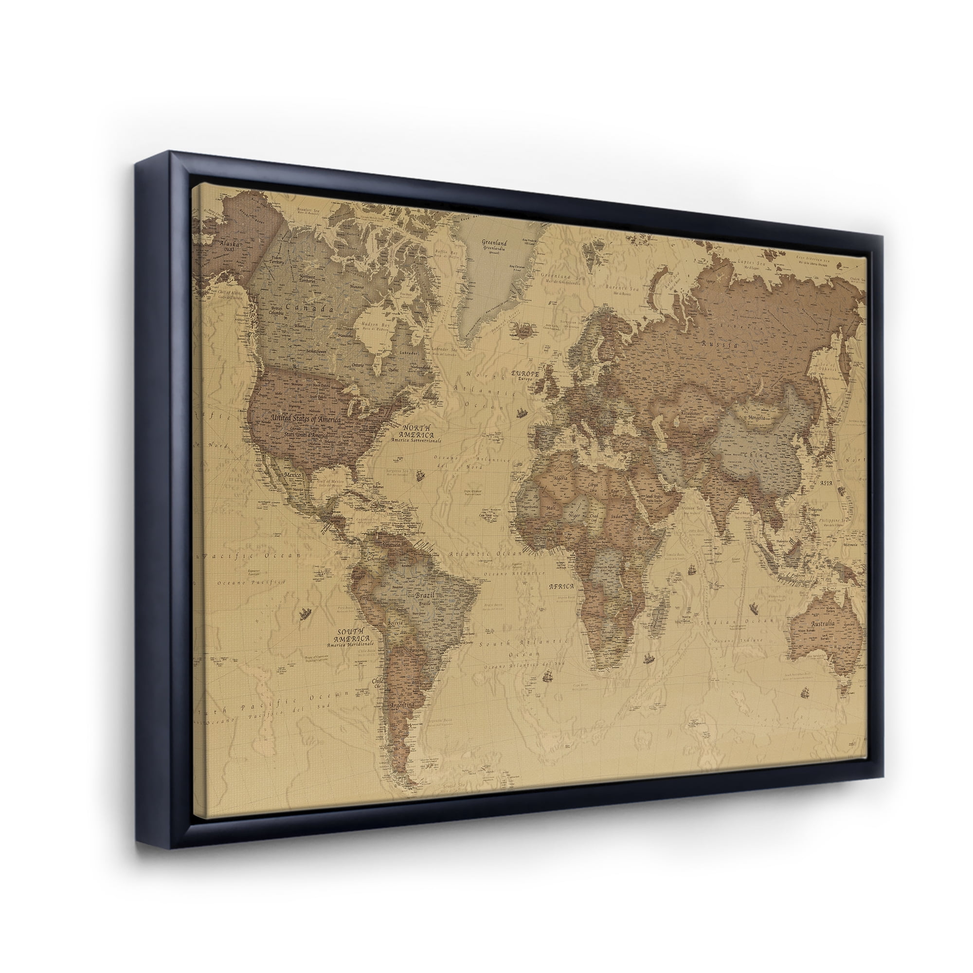 Designart 'Ancient World Map III' Vintage Framed Canvas Wall Art Print