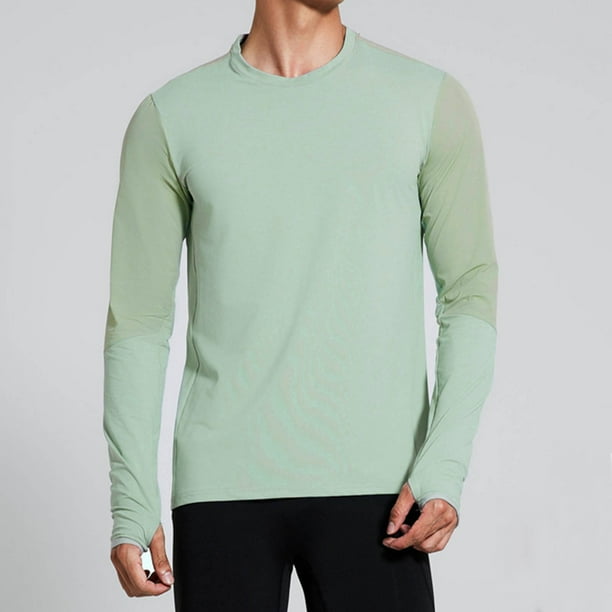 pstuiky Camisas de manga larga de invierno para hombre, Camiseta de manga larga con cuello redondo y protección solar para entrenamiento físico, elástica, para exteriores, para hombre salir tops s
