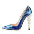 thumbnail image 2 of FSJ Women Slip On Pearl Beaded High Heel Slip On Pumps Pointed Toe Classic Party Club Shoes Size 6 Multicolor, 2 of 4