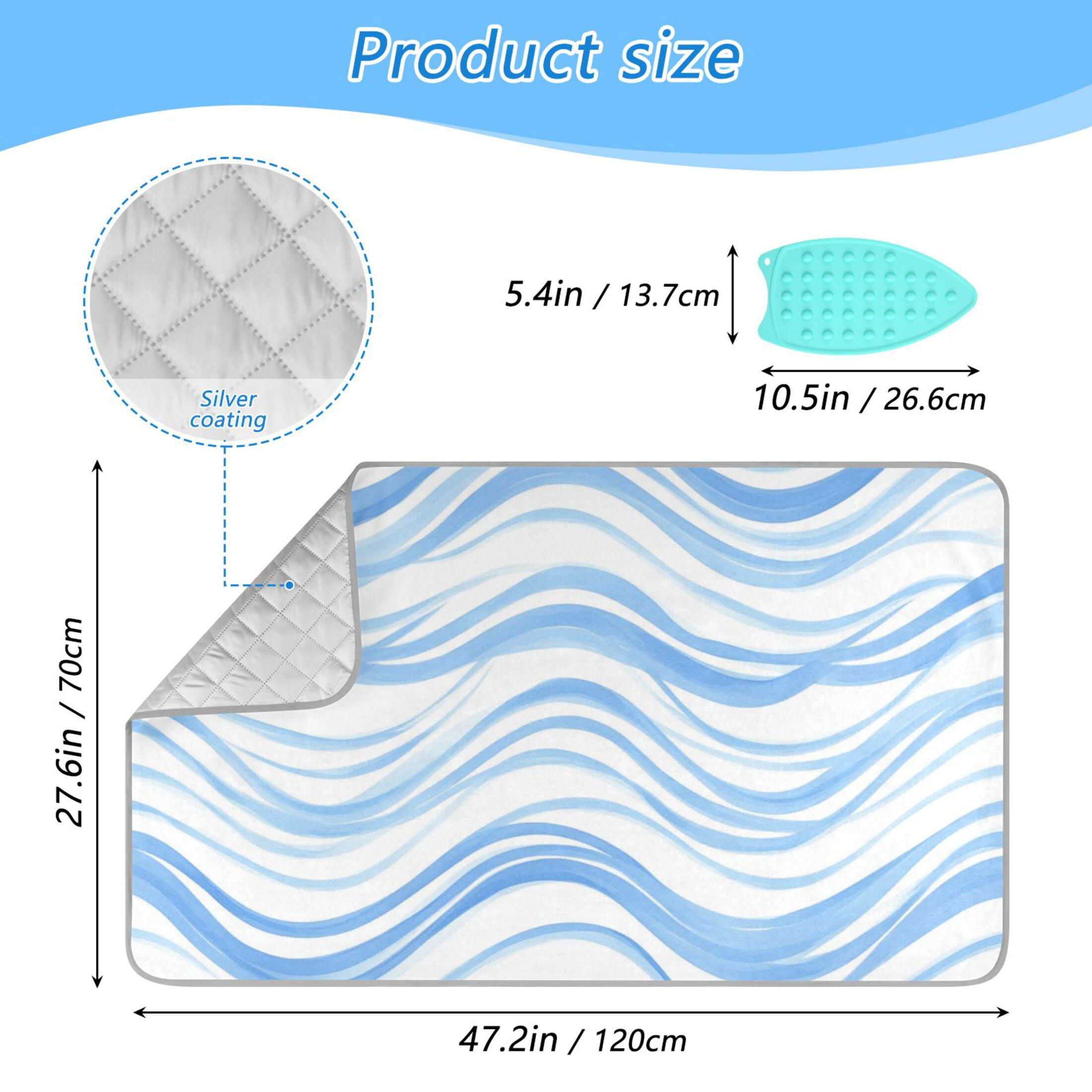 Blue Wavy Line Pastel Colored Ironing Mat Blanket Portable Travel Ironing Pad Heat Resistant Pad 47.2" x 27.6”