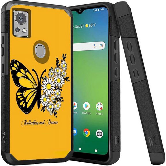 ANJ  Shockproof Dual Layer Slim Hard Case   Tempered Glass Cover Compatible with Icon 5, AT&T Motivate 4 - Butterfly Daisy