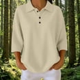 thumbnail image 2 of CFLVAEK Waffle Sweatshirt for Women Casual 3/4 Sleeve Pullover Tops Loose Fit Button Up Lapel Sweatshirts Trendy Summer Fall Top Khaki L, 2 of 9