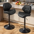 thumbnail image 2 of Hawsaiy Swivel Bar Stools Set of 2, Adjustable Height Faux Leather Bar Stools with Back, Double-Layer Upholstered Counter Height Bar Chairs for Kitchen Island, Black, 2 of 10