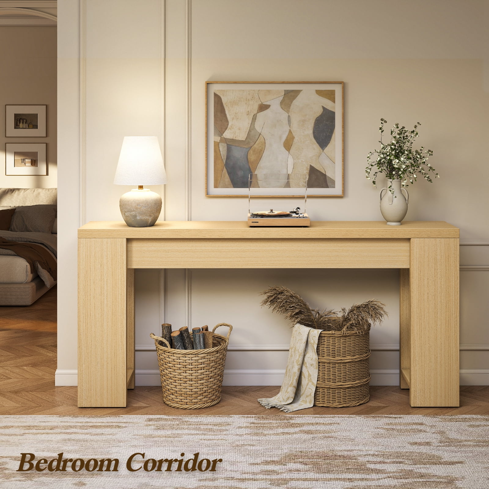 71 Long Console Table, Wood Farmhouse Entryway Table for Living Room,Narrow Sofa Table for Front Door,Entry, Hallway,Natural