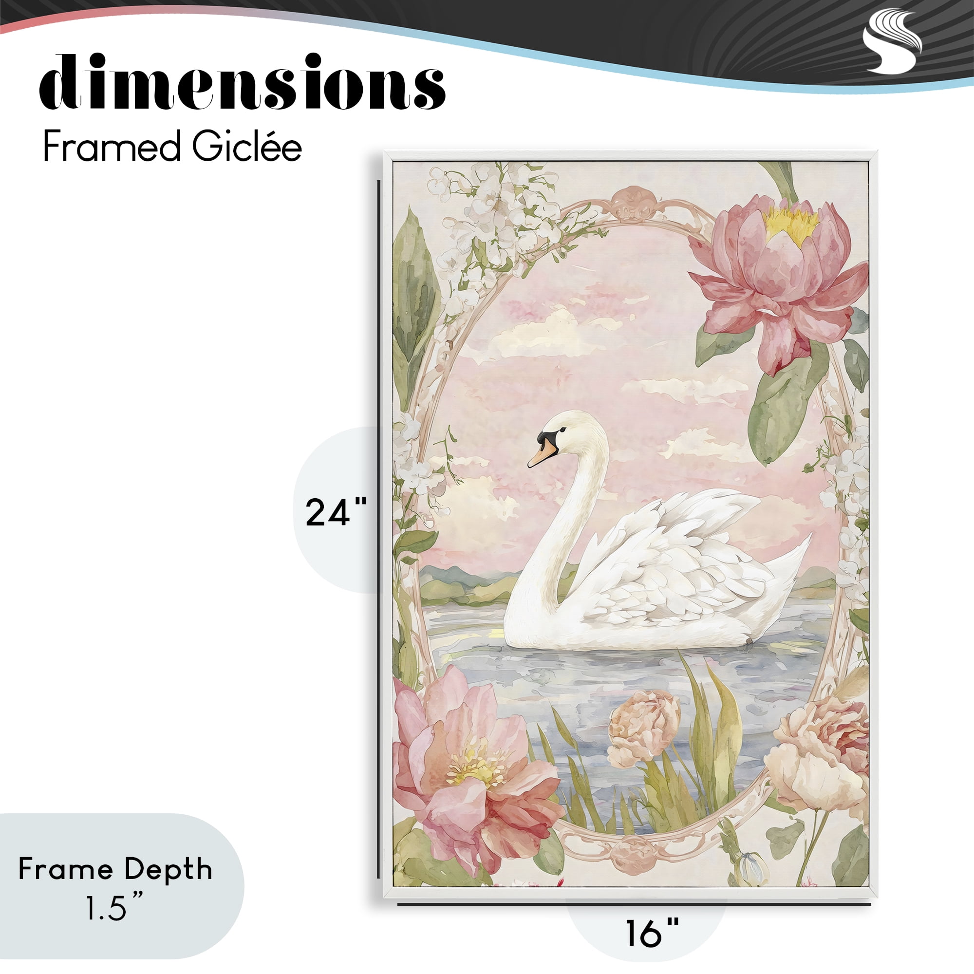 Stupell Industries Floral Border Swan in Bloom White Framed Giclee Art, design by Creative Studio