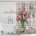 thumbnail image 2 of Pink Tulip Shower Curtain Set - Long 72" x 84" Washable Bathtub Curtain with 12 Hooks, Vintage Spring Floral Retro Art Butterfly Wooden Waterproof Fabric Shower Curtains for Bathroom/Bathtub Décor, 2 of 6
