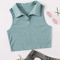 thumbnail image 2 of YWDJ Tank Top for Women Ribbed Half-Button Placket Cropped Tank Casual Neckline Vest Blouse Light blue L, 2 of 6