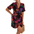 thumbnail image 3 of Vestido de manga corta para mujer con cuello en V y cintura con volantes y dobladillo con estampado floral, 3 of 6