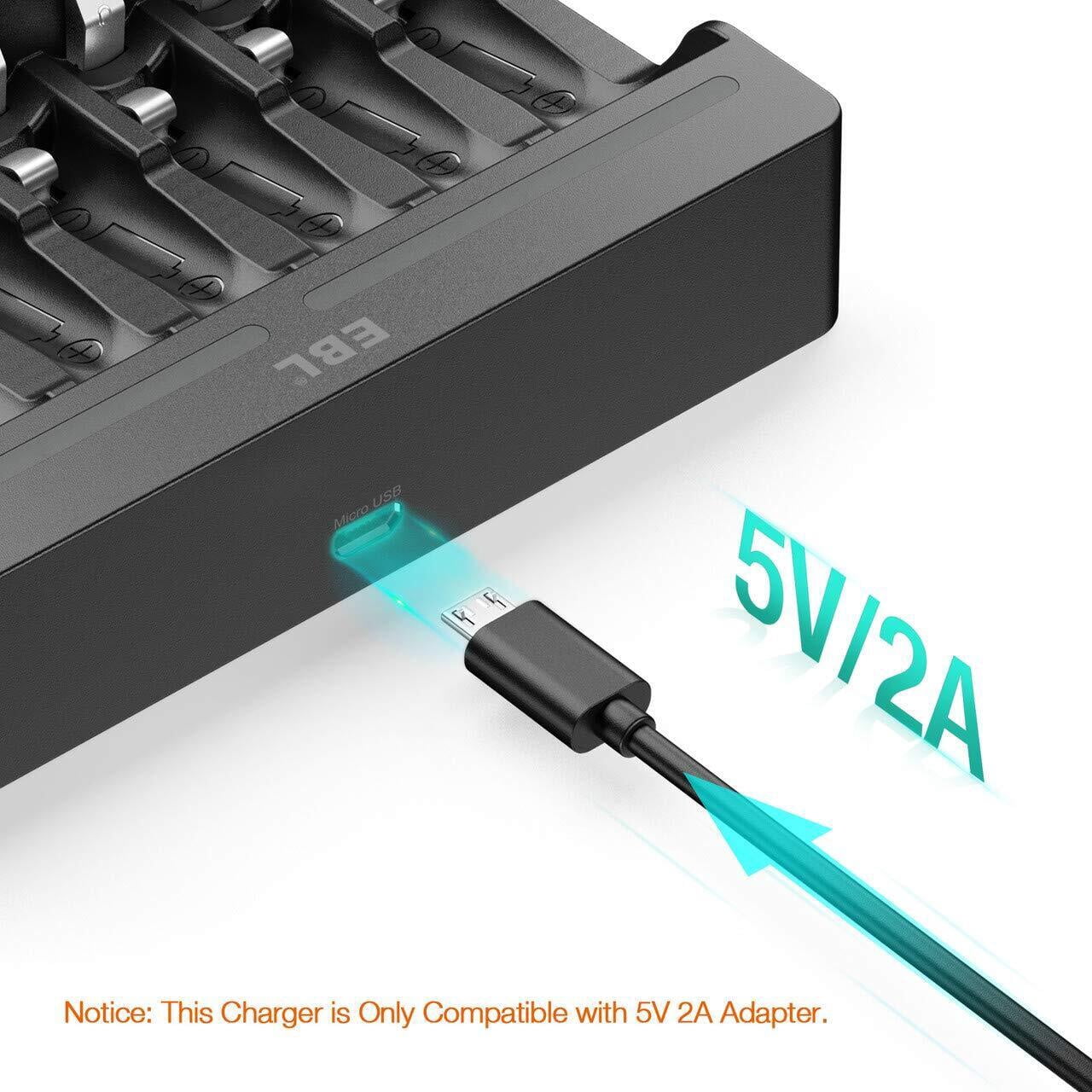 EBL 4x AA and 4x AAA Rechargeable Lithium Li-ion Batteries 1.5V with 8 Slots Smart Battery Charger