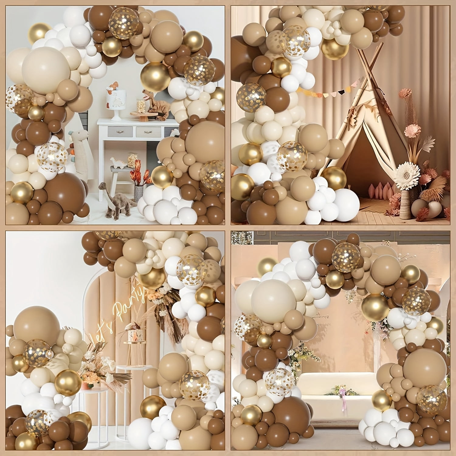 173Pcs Balloon Garland Arch Kit Brown Nude Golden Confetti Latex Balloons Neutral Boho Decor For Birthday Wedding Anniversary Halloween Party