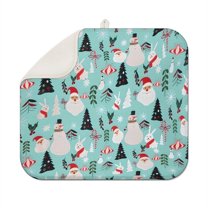 Blue Christmas Santa and Snowman Pattern Dish Drying Mat for Kitchen 1 Pack, Ultra Absorbent Microfiber Dishes Drainer Mats,16x18in(41x46cm)
