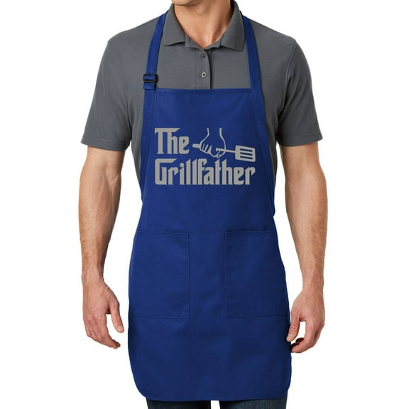 Men's The Grillfather Full-Length Apron with Pockets - Royal Blue
