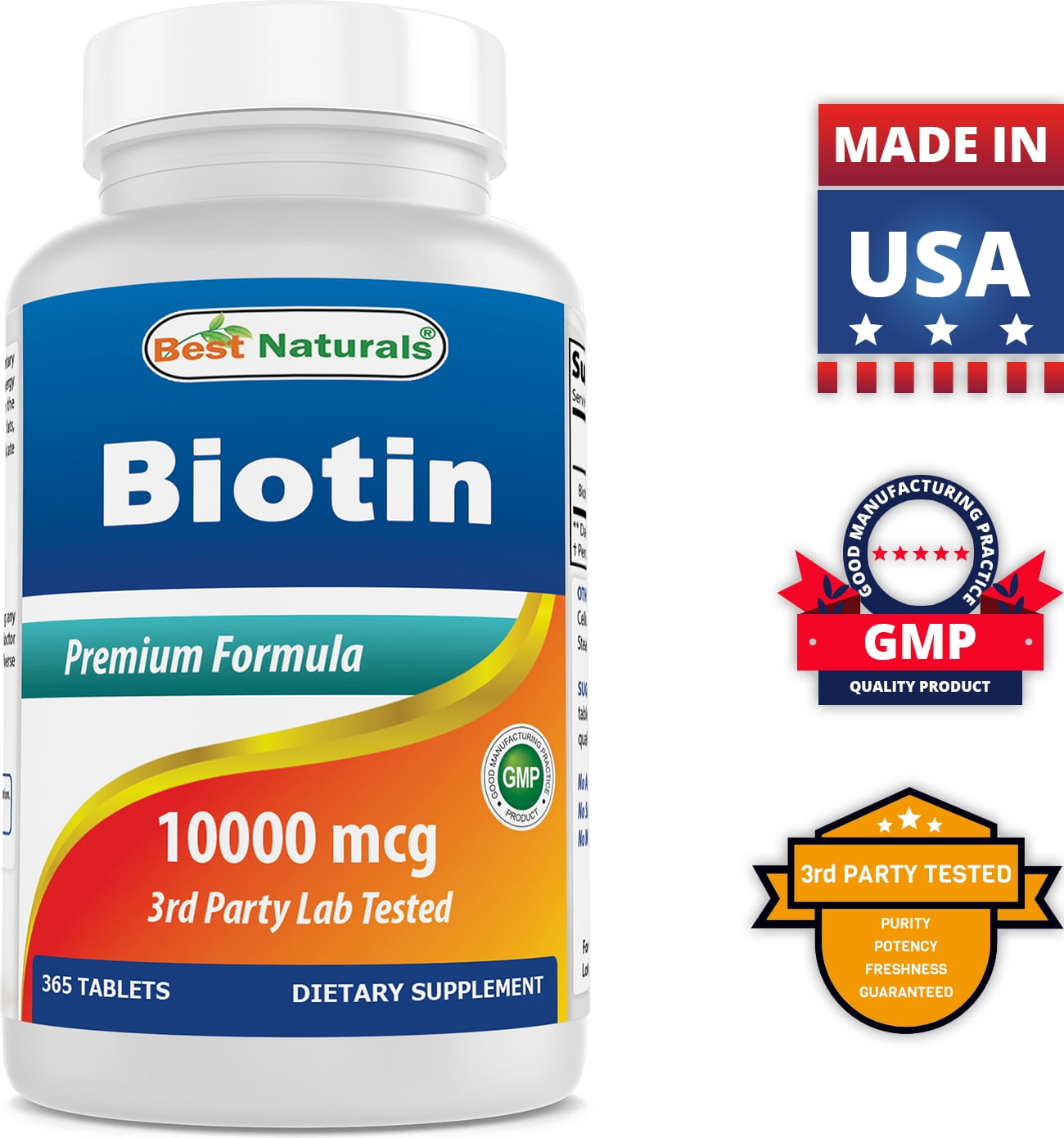 2 Pack Best Naturals Biotin 10 mg (10,000 mcg) 365 Tablets | (Also Called Vitamin B7) | (Total 730 Tablets)