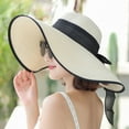thumbnail image 2 of Beach Hats For Women Big Straw Wide Brim Summer Hat Floppy Foldable Roll Up Cap Sun Hat, 2 of 4
