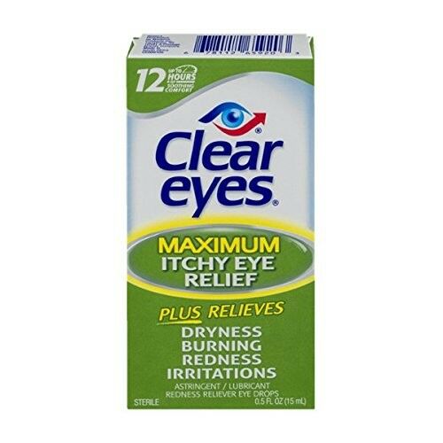 Clear Eyes Maximum Itchy Eye Relief Lubricant Eye Drops, 0.5 Oz, 6-Pack