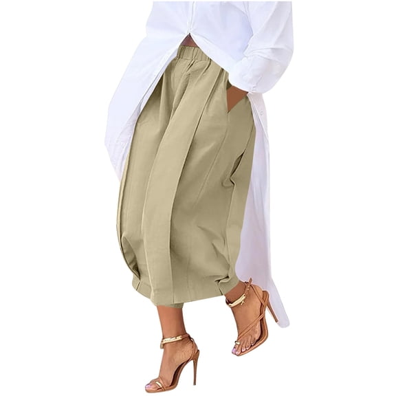 SuTry Womens Cropped Balloon Capri Pants Full Elastic High Waist Front Vertical Pleat Detail Hidden Side Pockets Lightweight All Season Daily Office Casual Wear Trousers