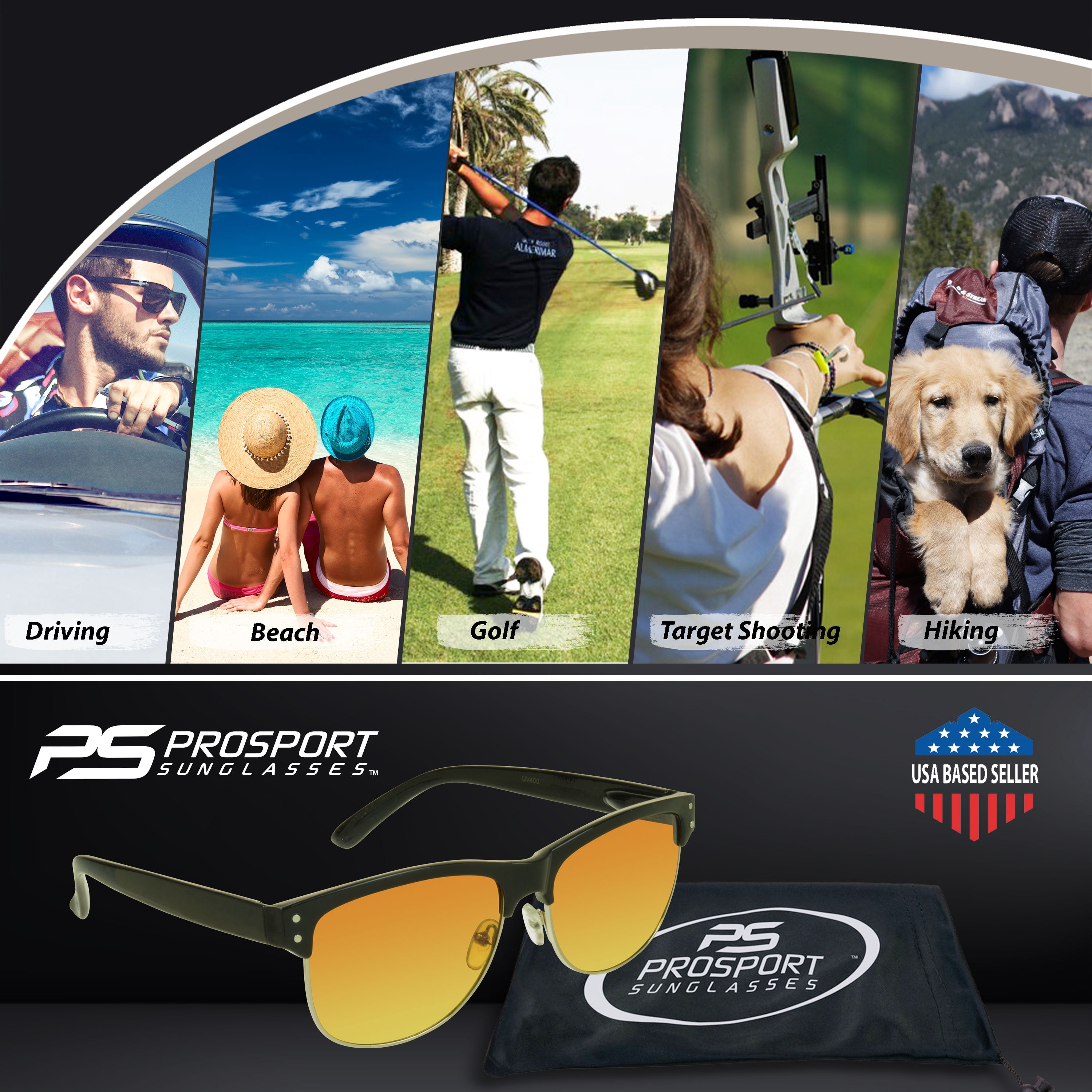 proSPORT Hd Blue Light Blocking Sunglass Men Women High Definition Amber Lens Black Metal Frame