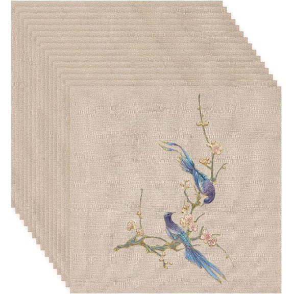 20 Sheets Beige Square Linen Embroidery Fabric 9.8x9.8 inch Stitch Embroidery Cloth Needlework Fabric