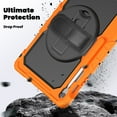 thumbnail image 3 of ELEHOLD Rugged Case for Samsung Galaxy Tab S10 FEplus / FE+ 2025 13.1 Inch Three-Layer Built-in Screen Protector 360° Rotating Kickstand Handstrap Shoulder Strap Shockproof Case,Orange, 3 of 7