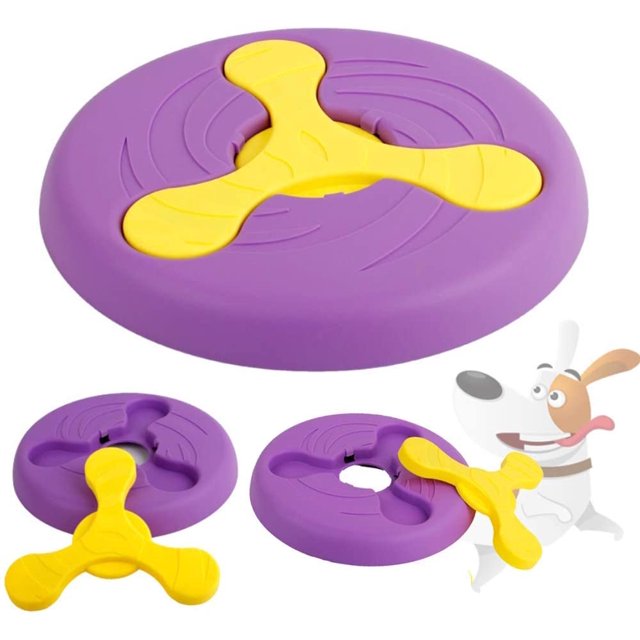 2 en 1 Multifuncional Duradero Perro Mascota Disco volador Juguete Frisbee volador Platillo volador Juguetes de entrenamiento Cuenco para perros para diversión interactiva al aire libre, Púrpura, una pieza LingWen 8390612396267