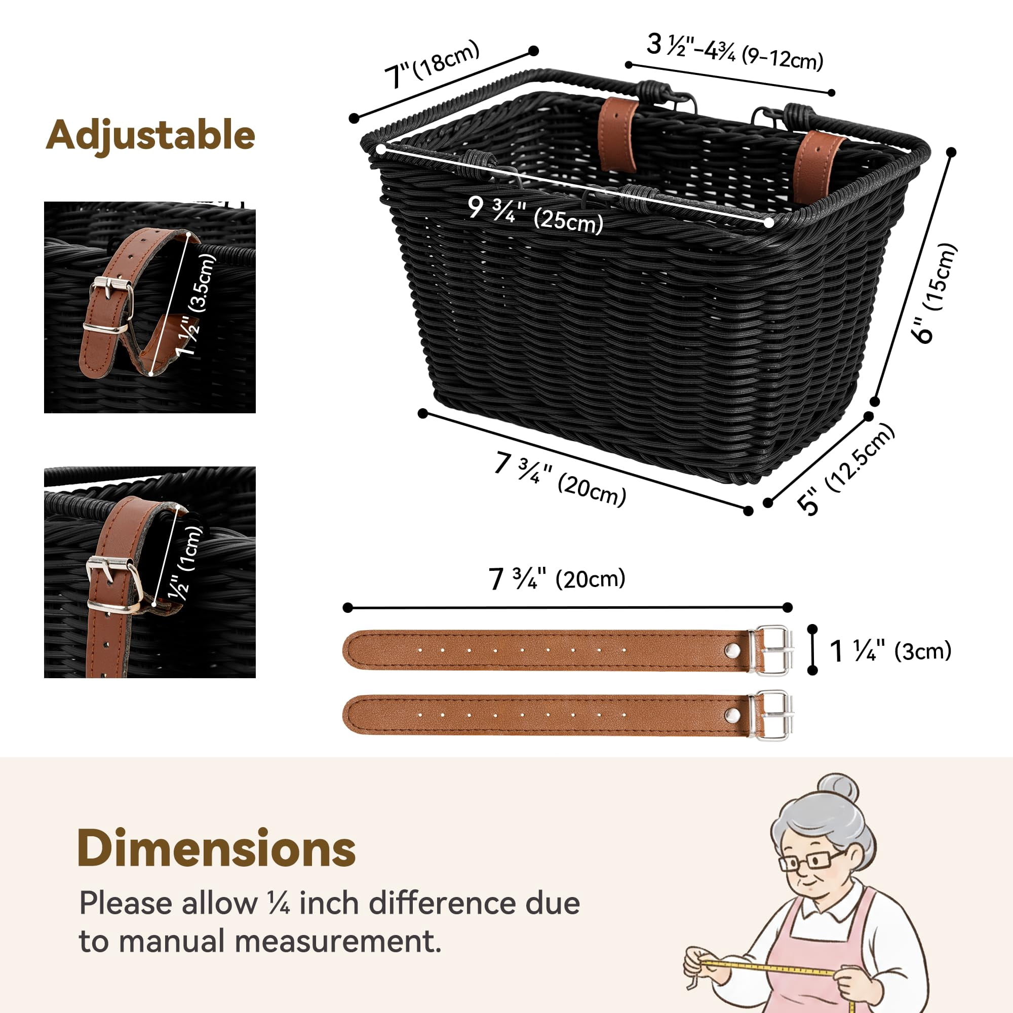 Bike Basket, Front Bicycle Bike Baskets, Small Wicker Bike Basket , Small Wicker Basket for Bike, 1-Pack