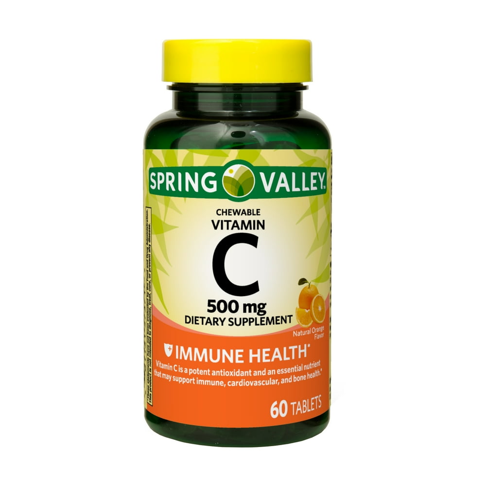 Spring Valley Vitamin C Chewable Tablets, Orange Flavor, 500 mg, 60