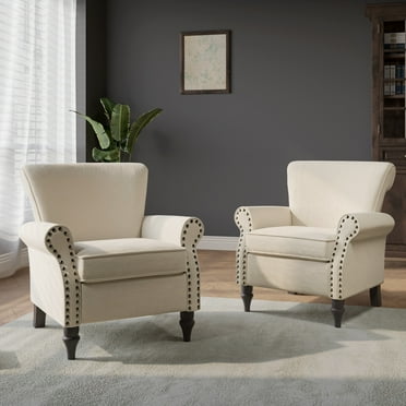 DREAMSIDEA Set of 2 Modern Upholstered Armchair Nailhead Trim Accent Chair Linen - Beige