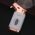 thumbnail image 3 of HLONK Lighter Torch Lighter with Cigar V Cutter Direct Charge Lighter Metal Blue Flame Inflatable Fashion Lighter Windproof Lighter Gold, 3 of 7