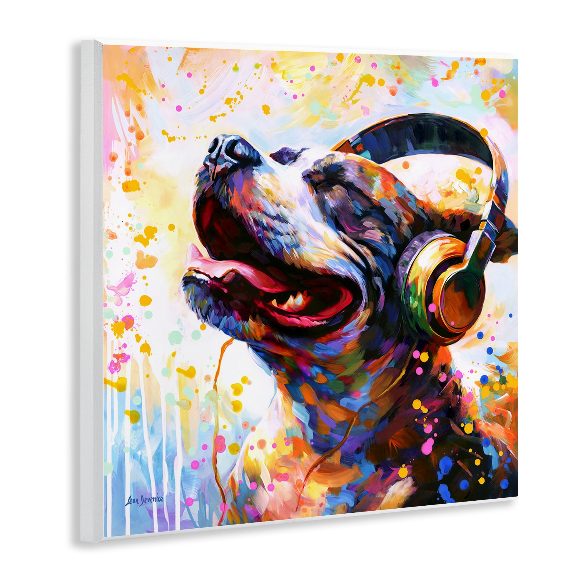 Stupell Industries Happy Dog & Headphones Animals & Insects Painting Unframed Art Print Wall Art, 12 x 12