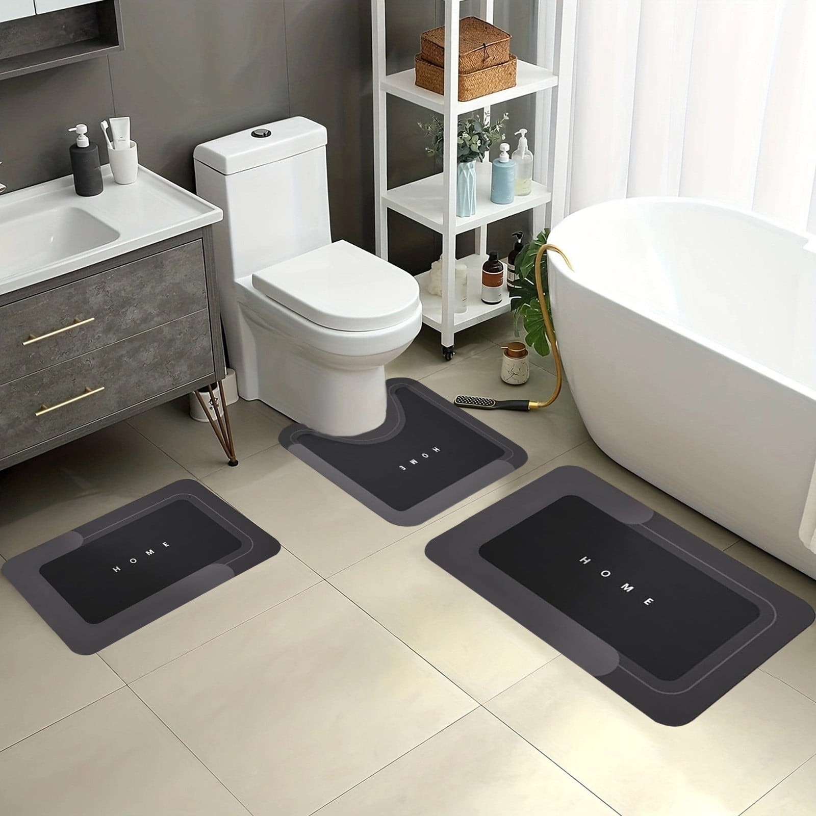 3-Piece Bathroom Toilet Mat Set Super Absorbent Washable Non Slip Bath Rugs for Home Hotel Shower Room Safe Comfortable Quick Drying Modern Stylish Design