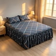 thumbnail image 6 of Bed Skirt with Pillowcases 3 Piece Set Ruffled Bedspread Bed Cover Elastic Dust Ruffle for Under Bed Storage - Polyester Bedroom Decor for Standard Bed, 150x200cm, 6 of 7