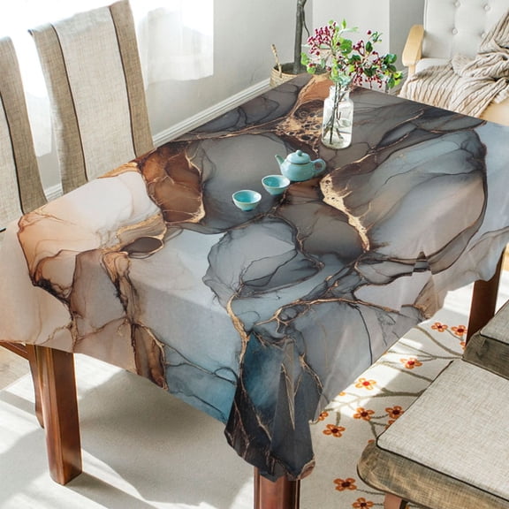 WOBOGO Brown Gilt Marble Pattern Square Tablecloth 54×54in Polyester Fabric Tablecloth Washable Dust Resistant Wrinkle Resistant