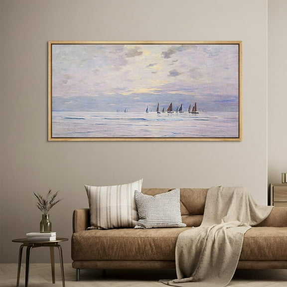IDEA4WALL Extra Large Framed Canvas Print Wall Art Serene Sailboats at Dusk Nautical Seascape Nature Scenery Antique Retro Fine Art Colorful Decorative for Home Decoration - 60"x30"