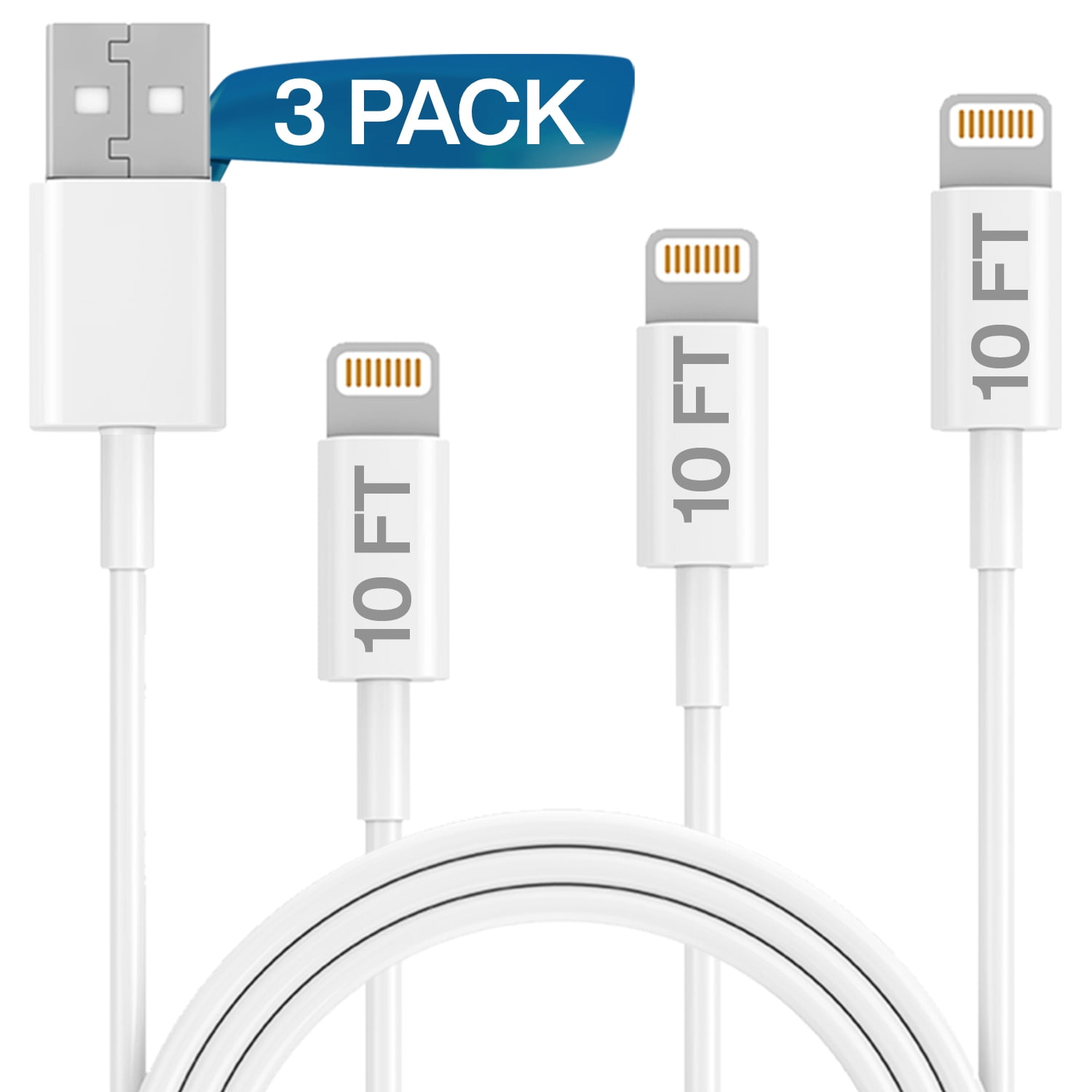 iPhone Charger,Mfi Certified 3pack 10FT Lightning Cables to USB Syncing Data and Nylon Braided Cord Charger for iPhone XS/Max/XR/X/8/6Plus/6S/7Plus/7/8Plus/SE/iPad and More 