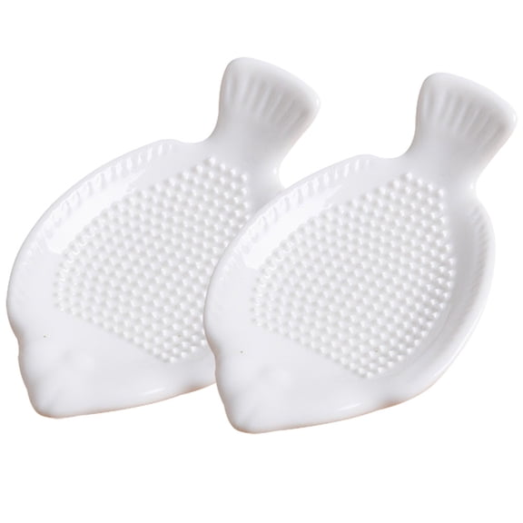 NICEXMAS 2Pcs White Ceramic Garlic and Ginger Grater Plates for Kitchen Use Fish Shape