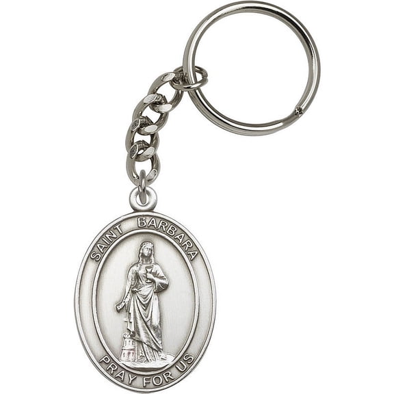 Antique Silver-Plated St. Barbara Keychain 1 7/8 x 1 1/4 inches
