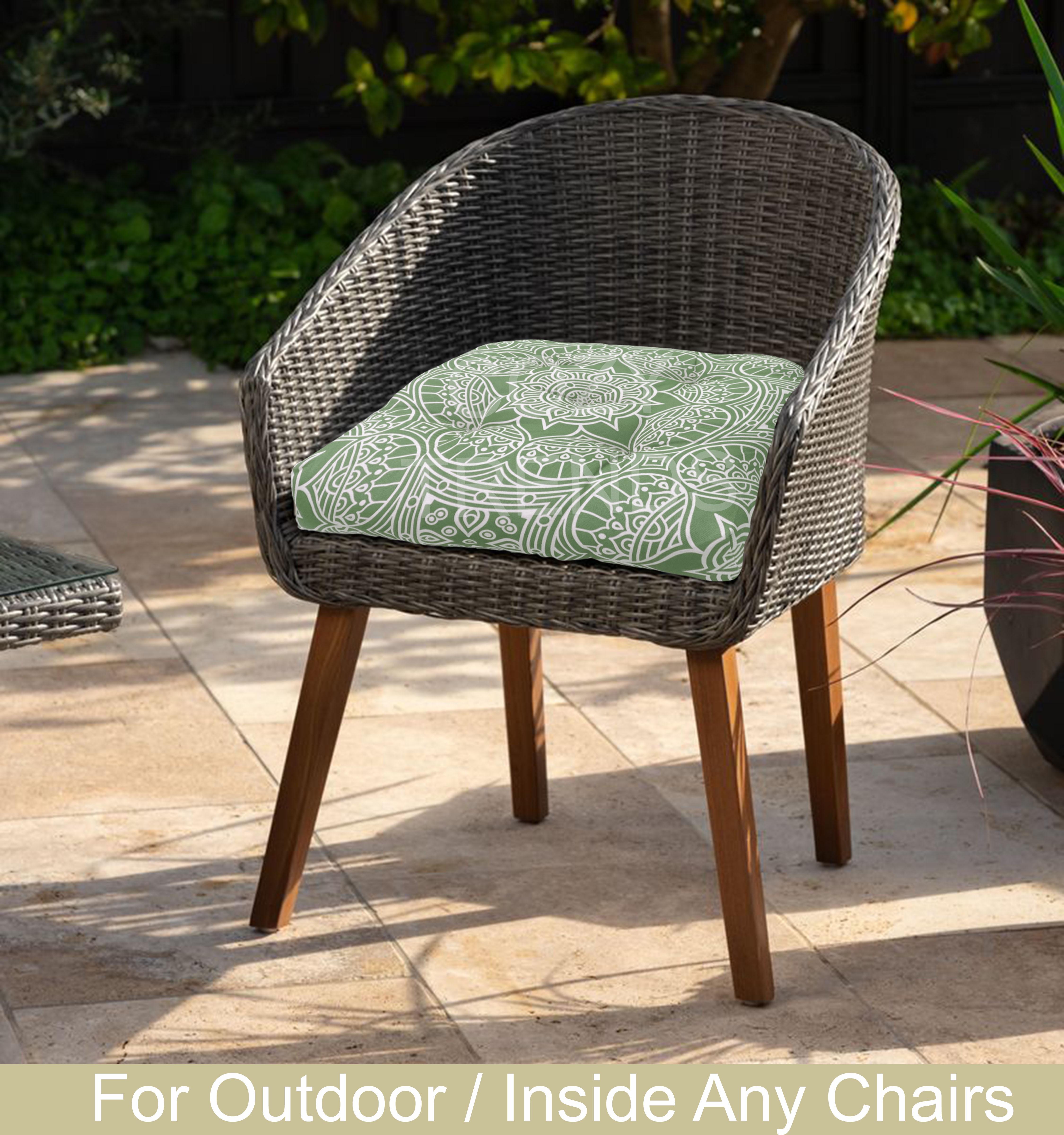 Indoor/Outdoor Chair Seat Cushion, Tufted, Weather, and Fade Resistant, 19" x 19" with Ties for Patio, Dining, Office Chairs