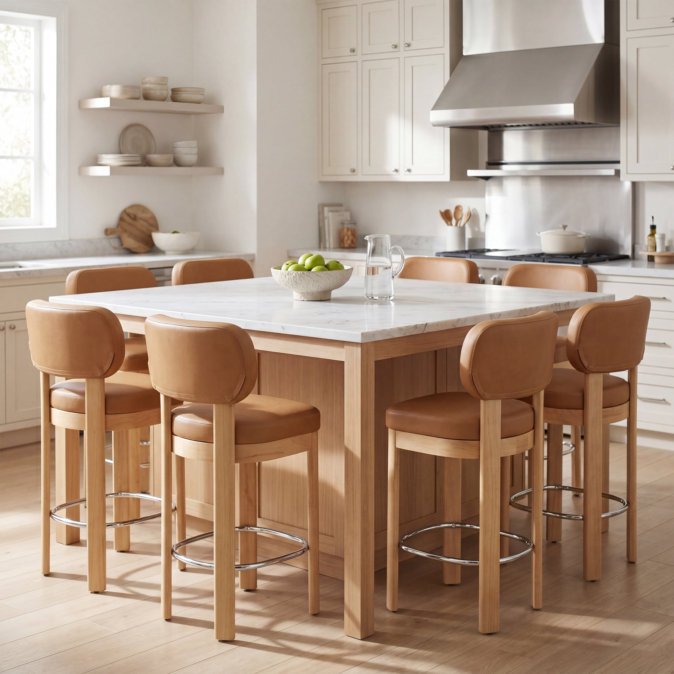 Guyou 26" Bar Stools Set of 4, Modern PU Upholstered Counter Height Bar Stools, Farmhouse Armless Bar Chairs with Solid Wood Legs & Padded Back for Kitchen Island/Dining Room Bar, Brown