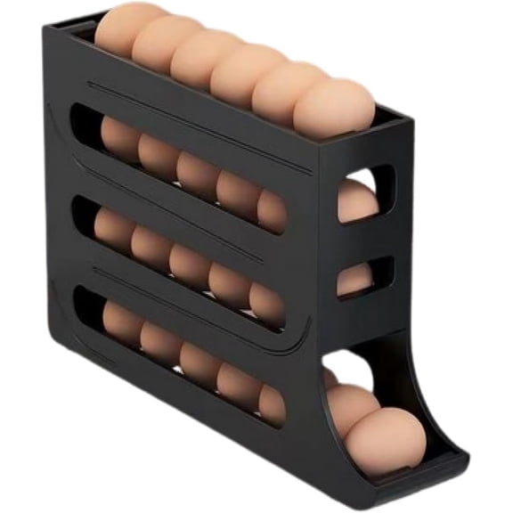 Egg Holder for Fridge, Egg Storage for Refrigerator, 4 Tiers Egg Dispenser for Refrigerator, Fridge Egg Organizer, Automatic Rolling Egg Holder for Refrigerator, Egg Rack (Black)