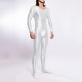 thumbnail image 3 of Wyobmus Men's Oil Shiny Tights Full Bodysuit Footed Metallic Glossy Jumpsuit Long Sleeve Shapewear White, 3 of 5