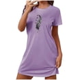thumbnail image 2 of VgaVtl Purple Womens Sleep Shirts Plus Size Short Sleeve Short Womens Nightgowns Print Sleepwear, 2 of 7