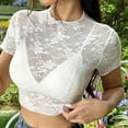 thumbnail image 4 of ECZHAW Women's Summer Sheer Lace Top 2025 Short Sleeve See Through Fitted Mesh Blouse Shirts Going Out Club Outfits, 4 of 9