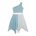 thumbnail image 4 of YONGHS Kids Girls One Shoulder Color Block Praise Dance Dress Tunic Worship Lyrical Liturgical Robe Dress Light Blue 12, 4 of 7
