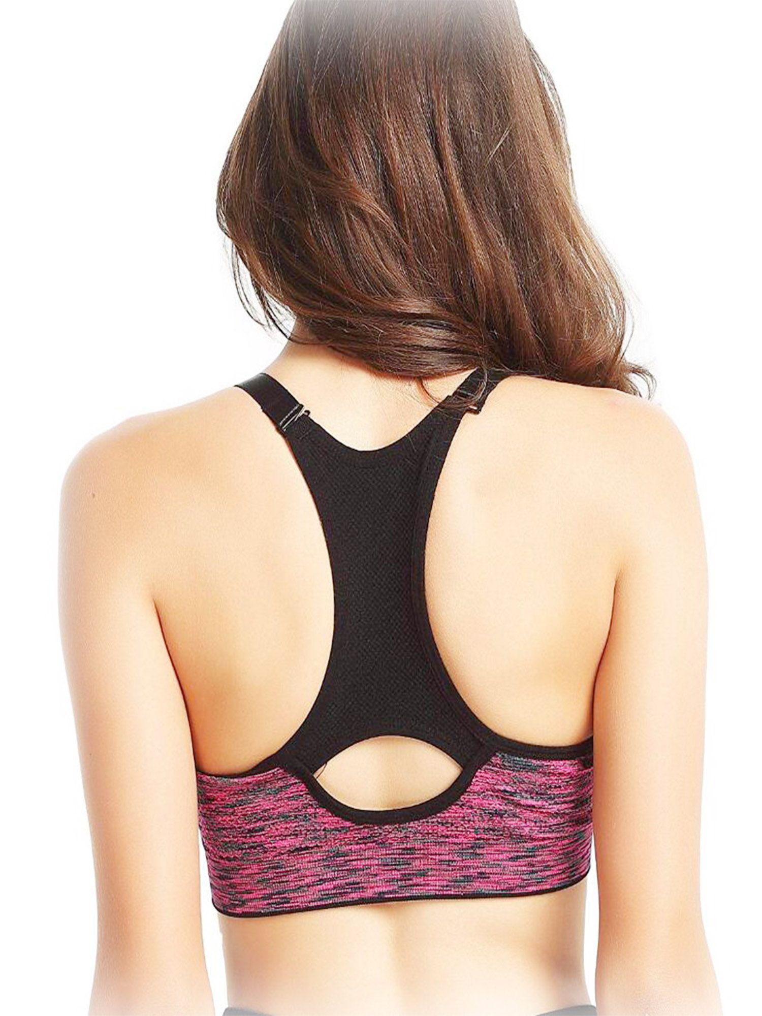 PULLIMORE Women Seamlesss Racerback Sport Bra Removable Pad Yoga Lingerie Bras for Yoga Gym Workout Fitness (XL, Rose Red) - image 3 of 9