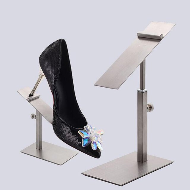 Soporte para estante de exhibición de zapatos Colcomx almacenamiento de altura ajustable de metal para zapatos de cuero plata mate