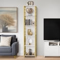 thumbnail image 4 of ModFusion 5-Tier White & Gold Bookcase, Tall Narrow Bookshelf with Metal Frame, Open Storage Organizer Display Rack for Living Room, Home, Office, Gold, 4 of 9