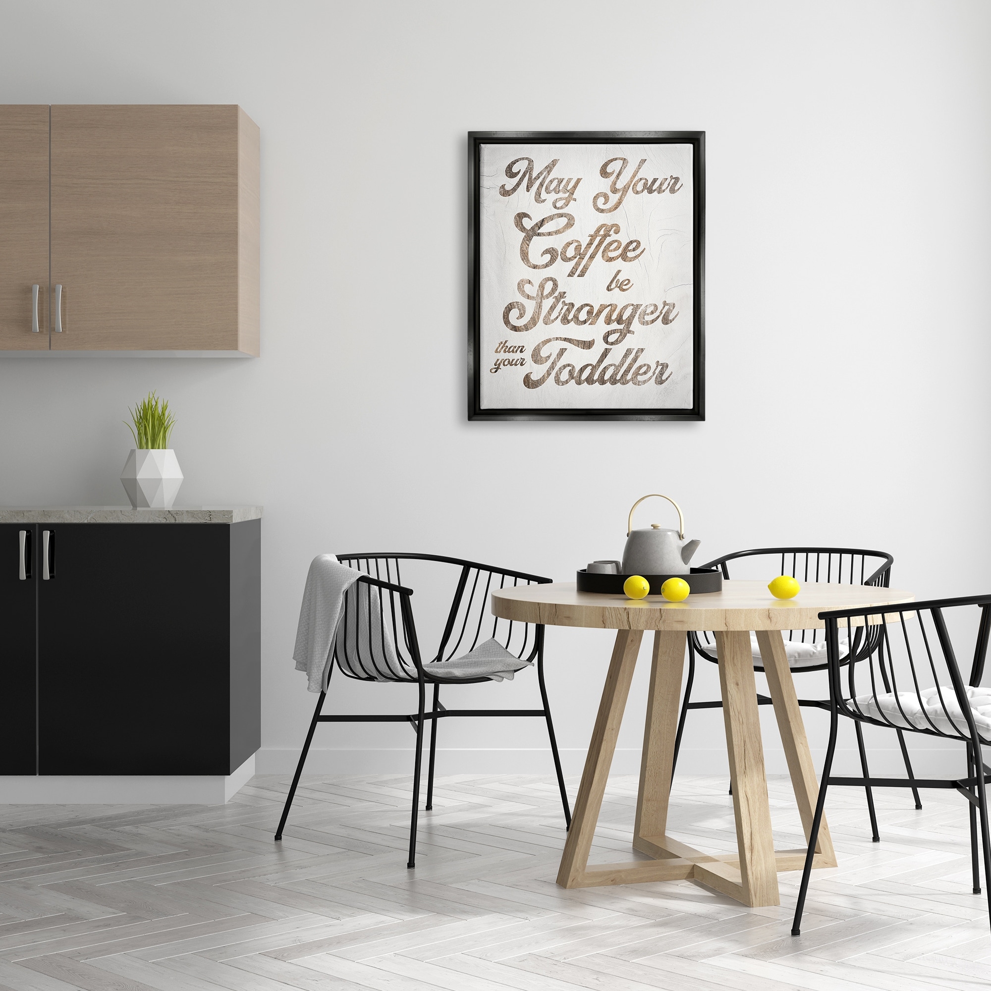 Stupell Industries Strong Coffee Vintage Grain Pattern Kitchen Typography Graphic Art Jet Black Floating Framed Canvas Print Wall Art, Design by Daphne Polselli