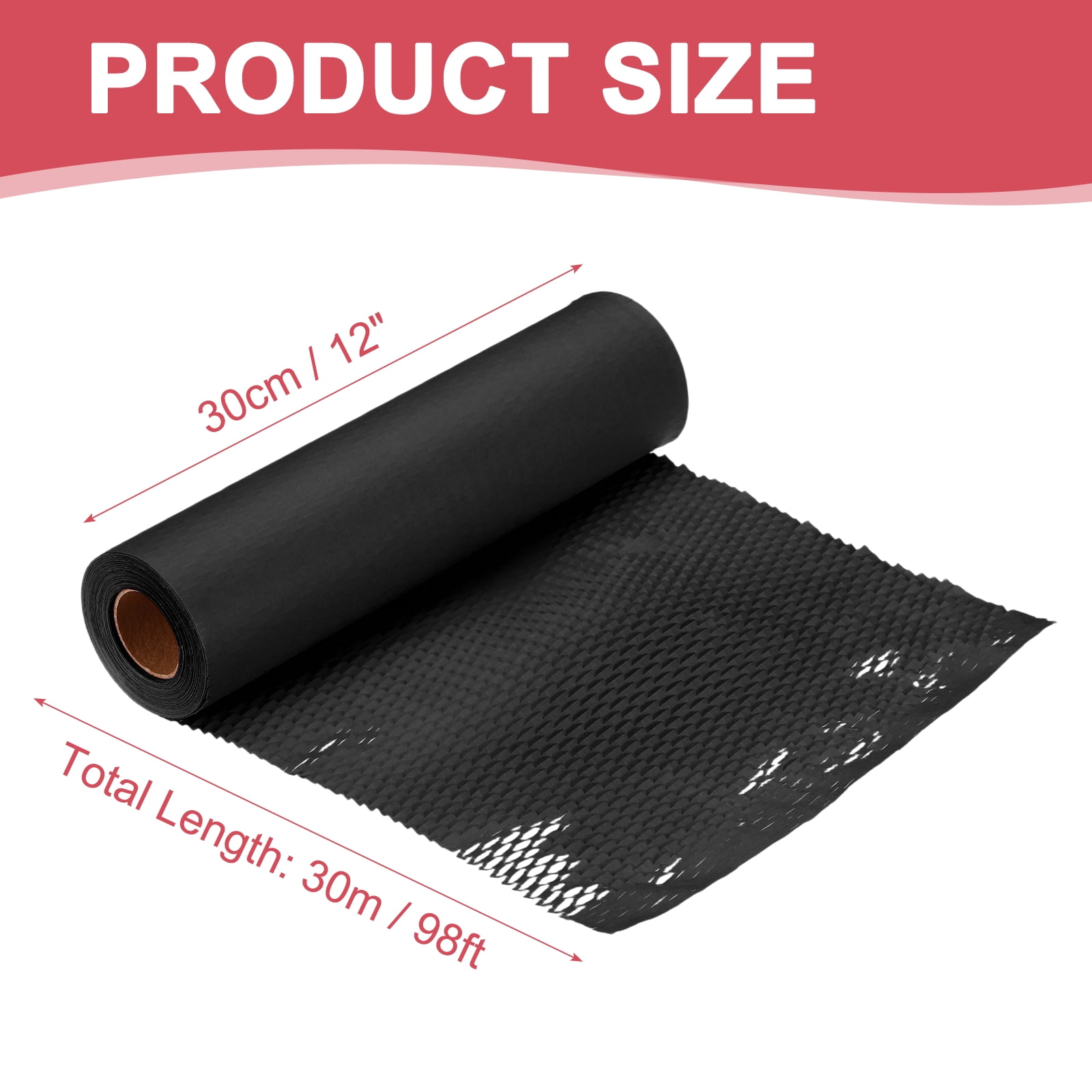 Uxcell Honeycombs Packing Paper Wrap, 12 Inch x 98 ft Wood Pulp Kraft Paper Bubble Pack Wrap Roll for Packing Shipping Moving, Black